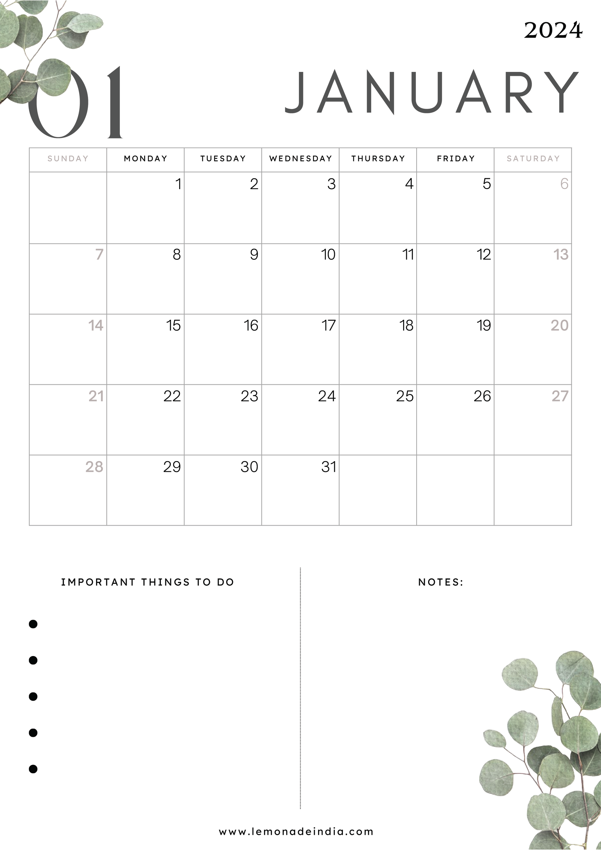 Digital Downloads 2024 Calendar Lemonade