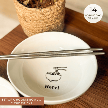 Personalized ramen bowl with chopsticks set for custom dining experience from Lemonade India
