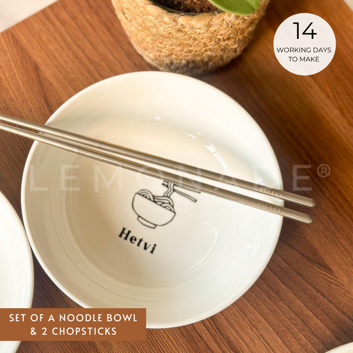 Personalized - Ramen Bowl with Silver Chopsticks