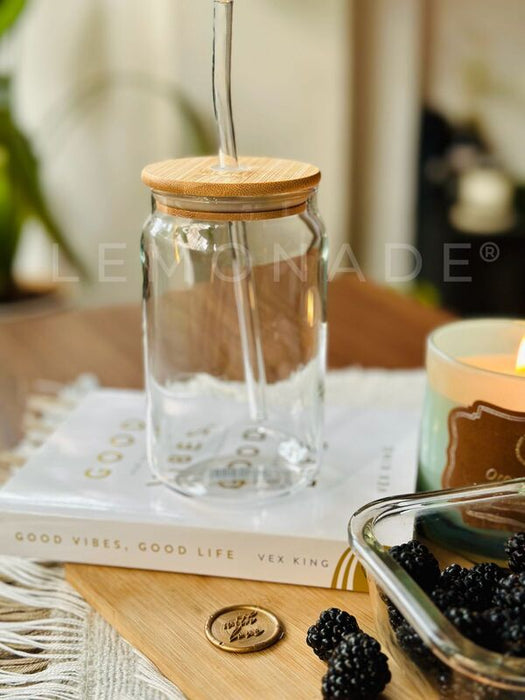 Can Glass With Lid & Straw