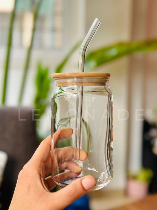 Can Glass With Lid & Straw