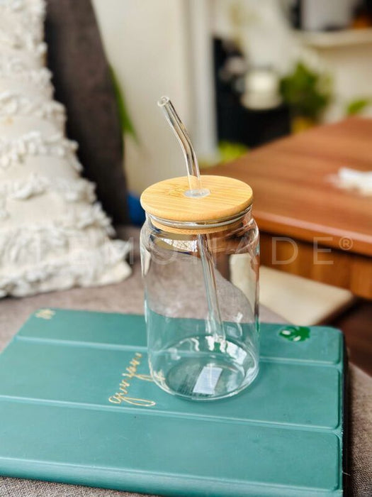 Can Glass With Lid & Straw