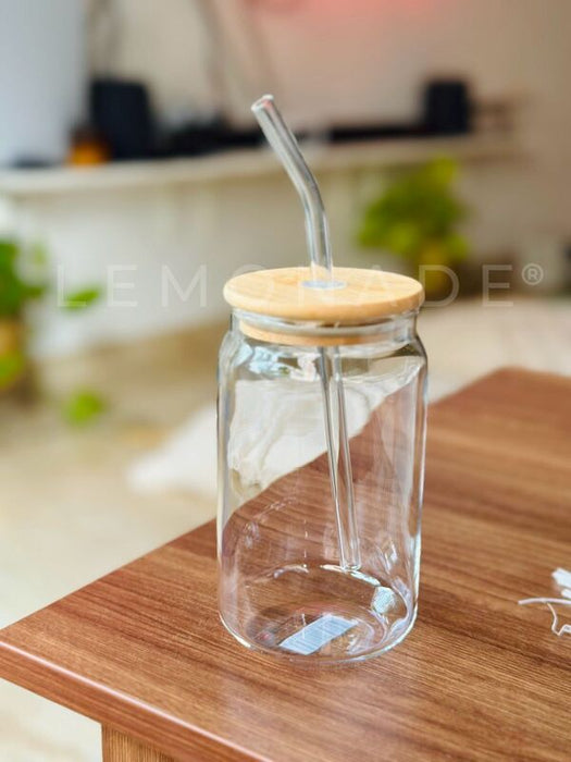 Can Glass With Lid & Straw