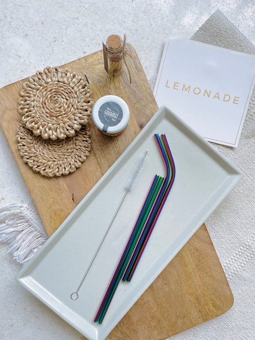 Eco - friendly Stainless Steel Straws - Holographic - Set of 4 + Cleaner - LemonadeHome