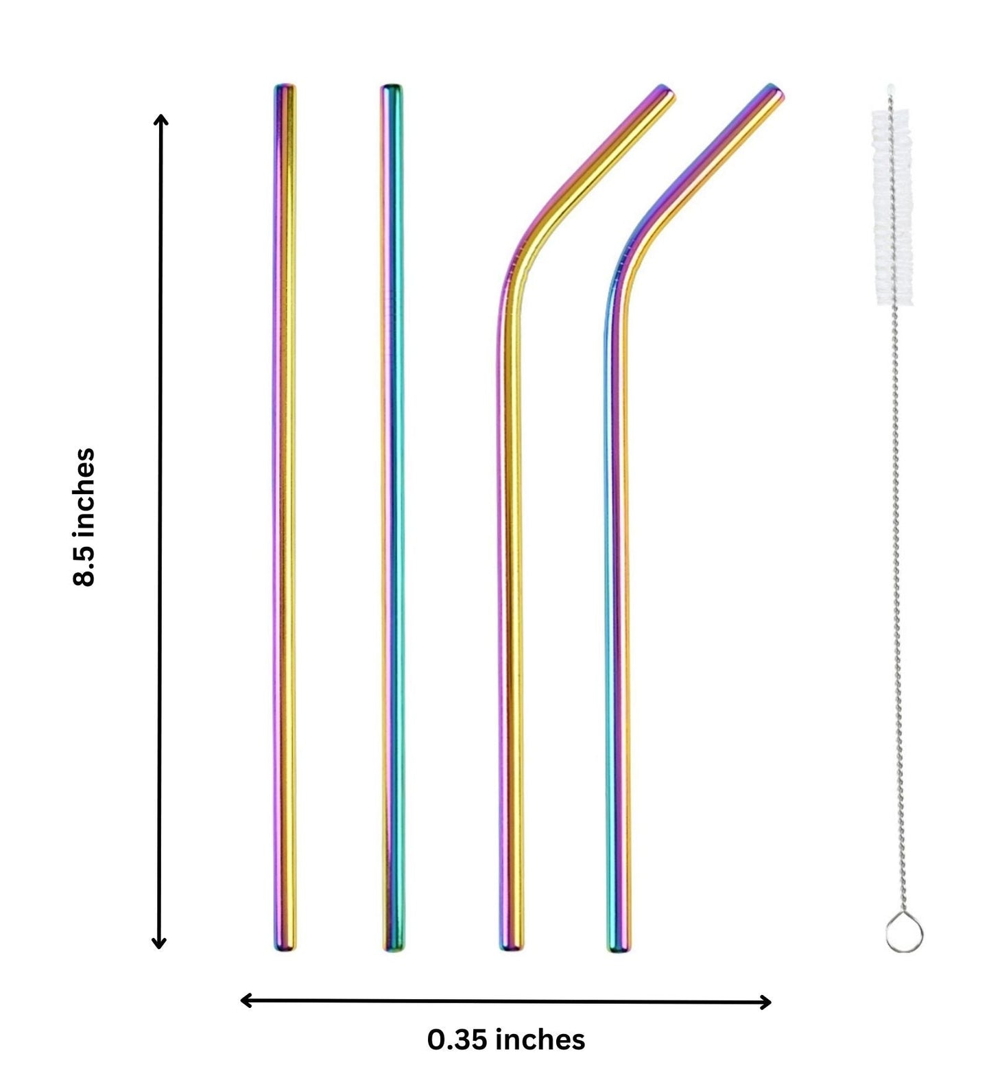 Eco - friendly Stainless Steel Straws - Holographic - Set of 4 + Cleaner - LemonadeHome
