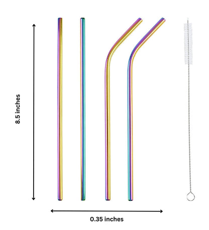 Eco - friendly Stainless Steel Straws - Holographic - Set of 4 + Cleaner - LemonadeHome