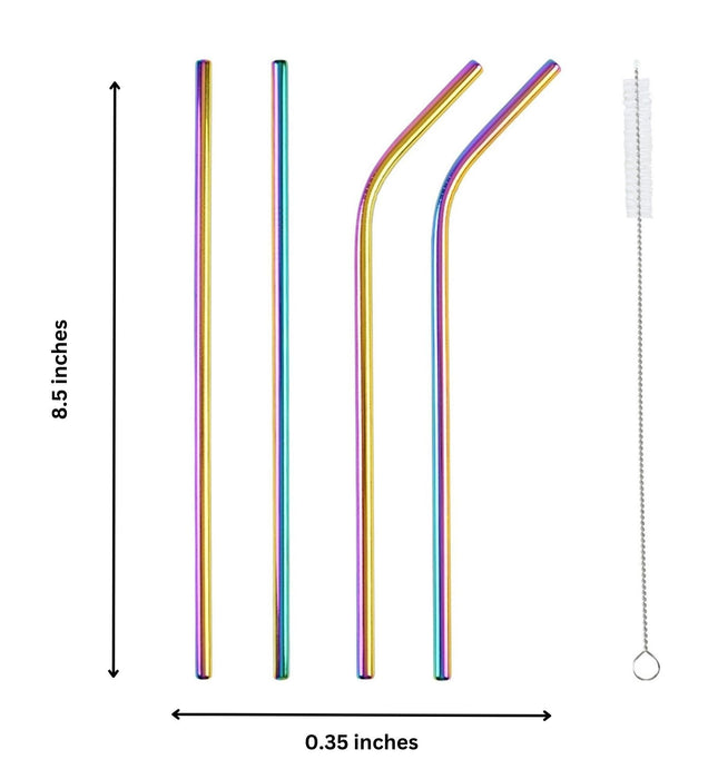 Eco - friendly Stainless Steel Straws - Holographic - Set of 4 + Cleaner - LemonadeHome