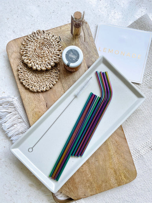 Eco - friendly Stainless Steel Straws - Holographic - Set of 4 + Cleaner - LemonadeHome