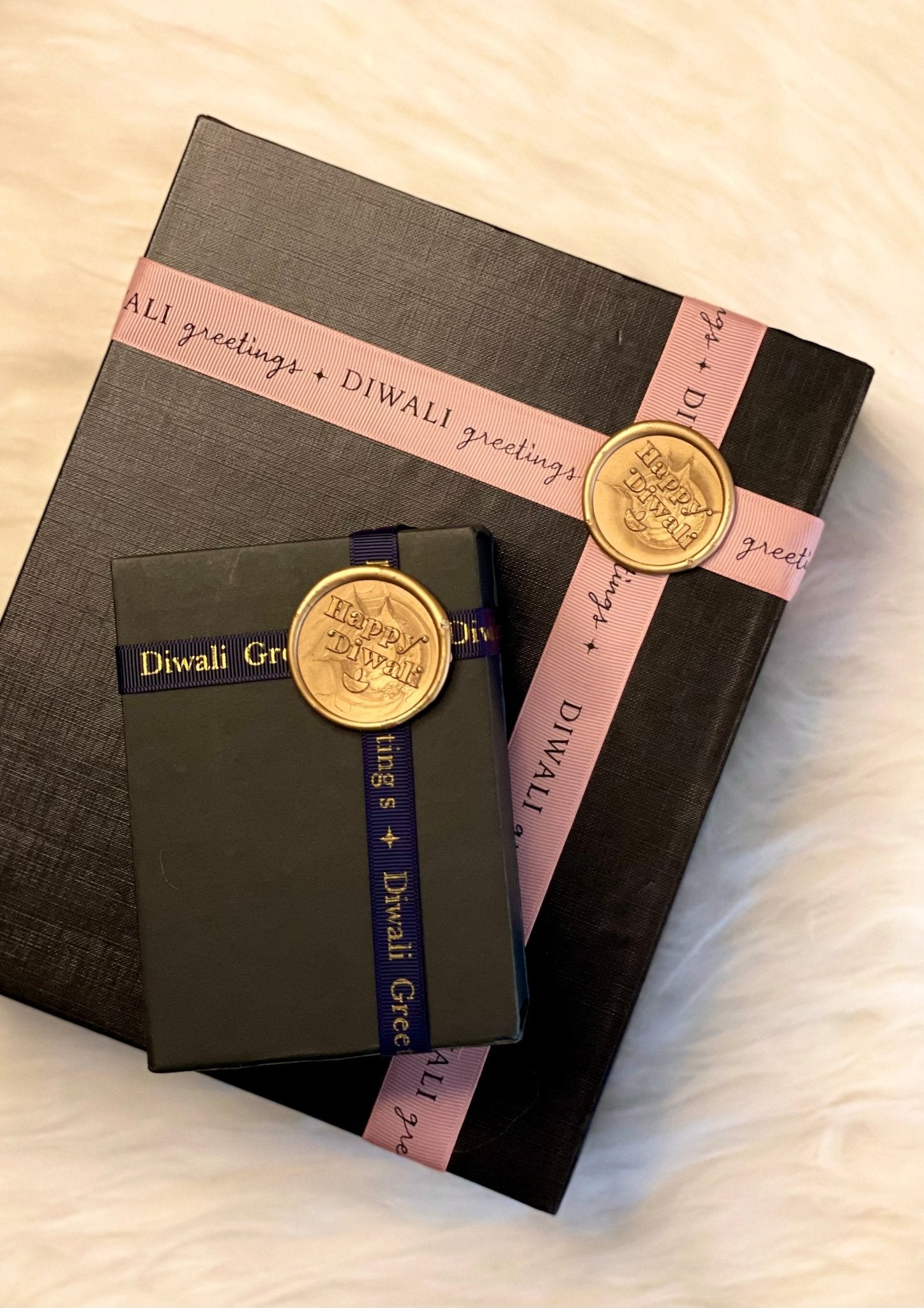 Pre-designed festive ribbon with printed designs for gift wrapping and decorations. Diwali Greetings - Pink LemonadeStationery