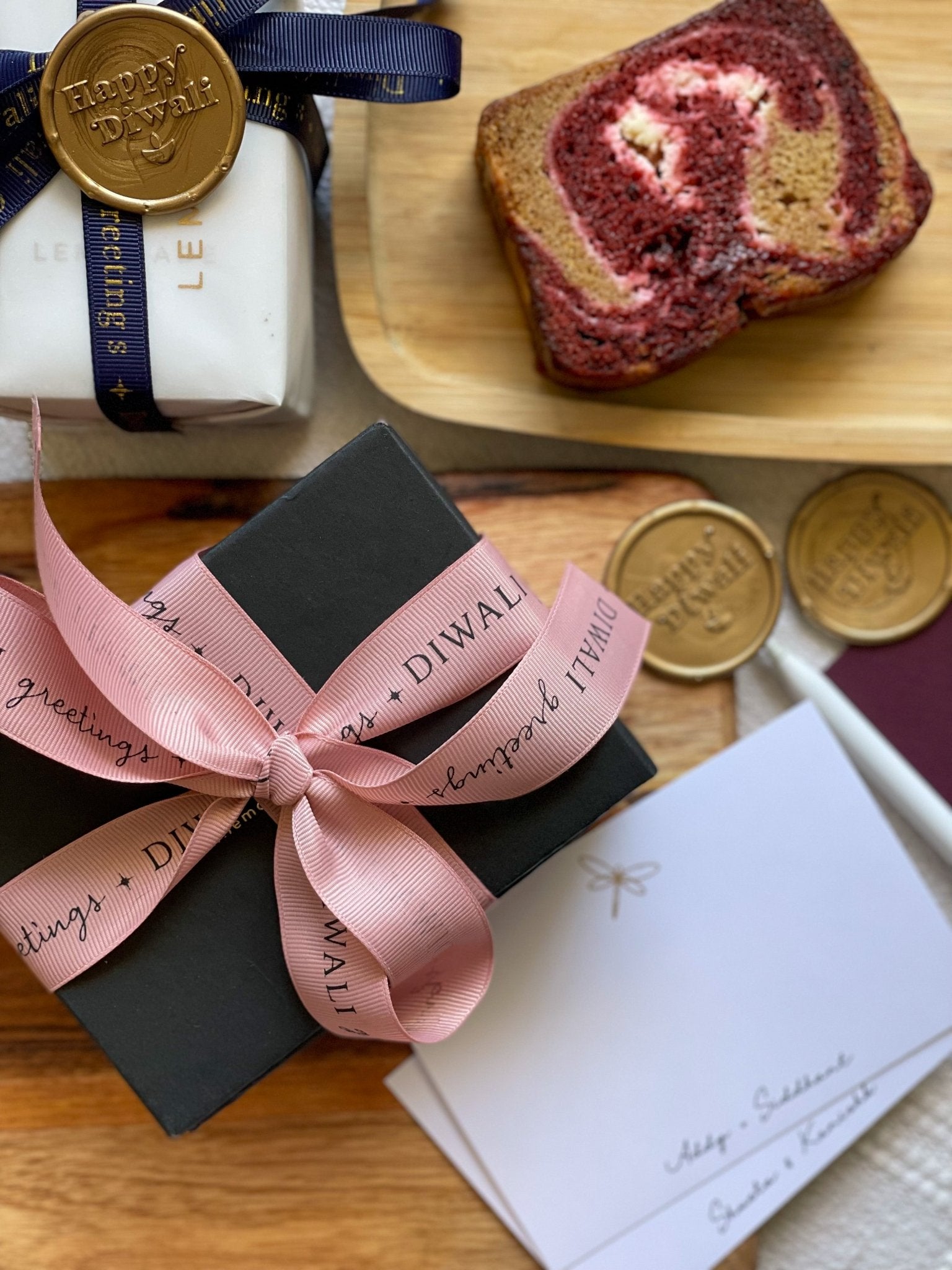 Pre-designed festive ribbon with printed designs for gift wrapping and decorations.-  Diwali Greetings -Pink  LemonadeStationery