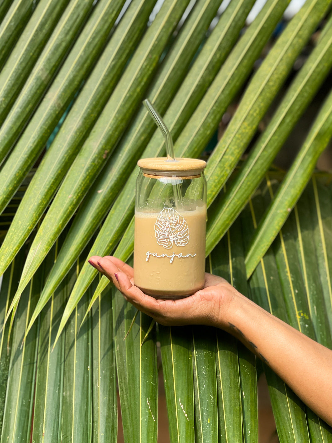 Personalized - Artisan Can Glass - Leafy - With Straw | Artisan Collection