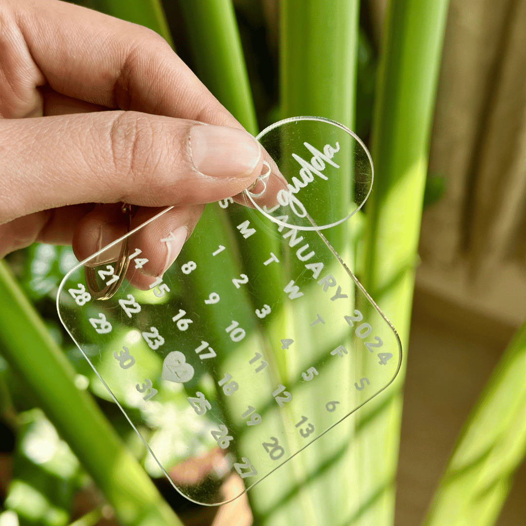 Personalized - Acrylic Save the Date Calendar Dual Piece Keychain. - LemonadeHome