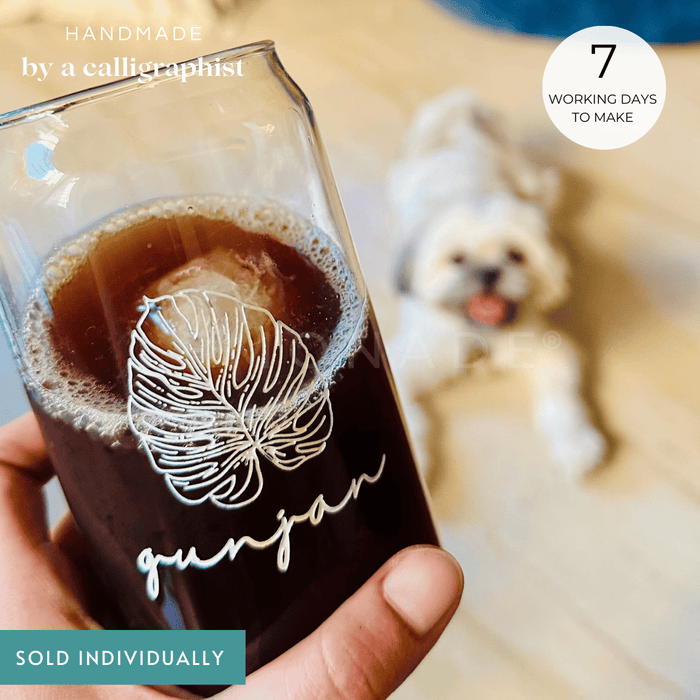 Personalized - Artisan Can Glass - Leafy - With Straw | Artisan Collection - LemonadeHome