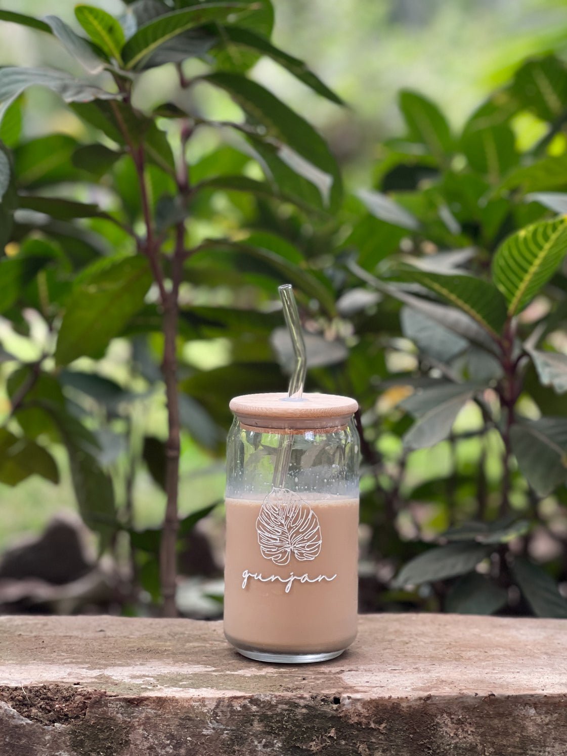 Personalized - Artisan Can Glass - Leafy - With Straw | Artisan Collection - LemonadeHome