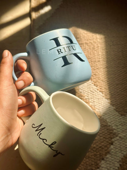 Stylish Artisan Pastel Neu ceramic coffee mug featuring elegant cursive personalization