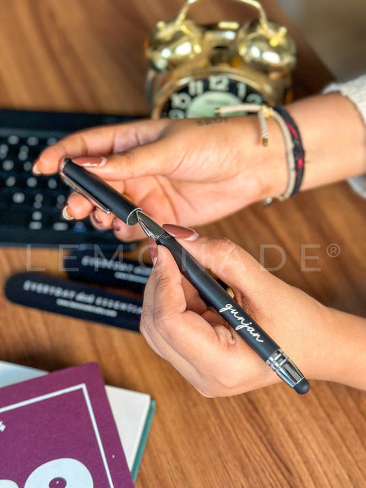 Personalized - Ball Pen with Inbuilt Ink Stamp & Stylus - Cursive - LemonadeStationery