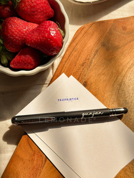 Personalized - Ball Pen with Inbuilt Ink Stamp & Stylus - Cursive - LemonadeStationery