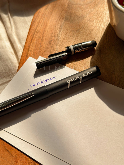 Personalized - Ball Pen with Inbuilt Ink Stamp & Stylus - Cursive - LemonadeStationery