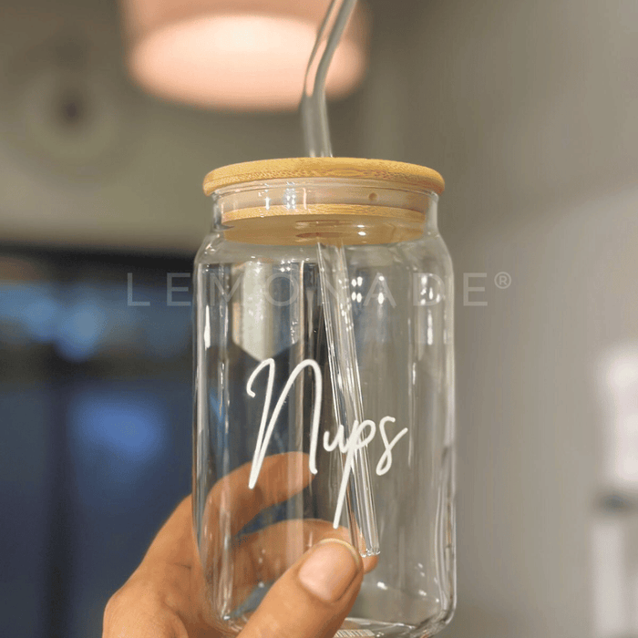 Personalized - Can Glass With Lid & Straw - LemonadeHome