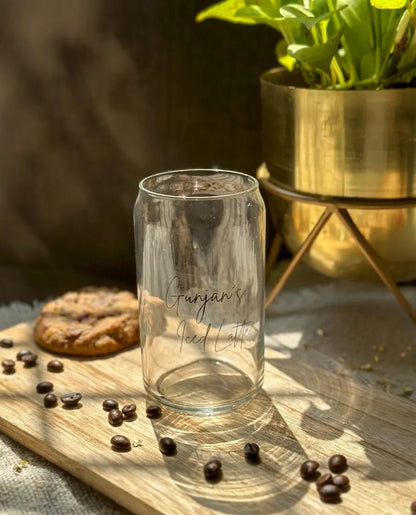 Aesthetic personalized beer can glass with custom cursive name engraving