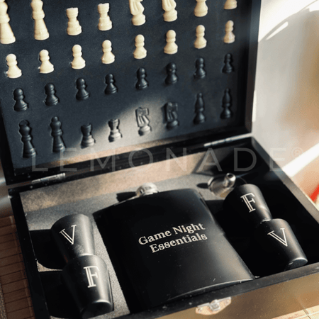 Personalized - Chess & Flask Set - Black - LemonadeHome