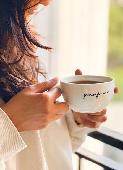 Personalized white cappuccino mug with  custom text, Custom ceramic cappuccino cup with name engraving