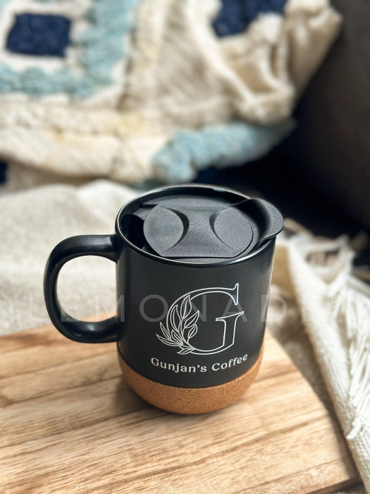 Personalized - Cork Base Mug - Black - LemonadeHome