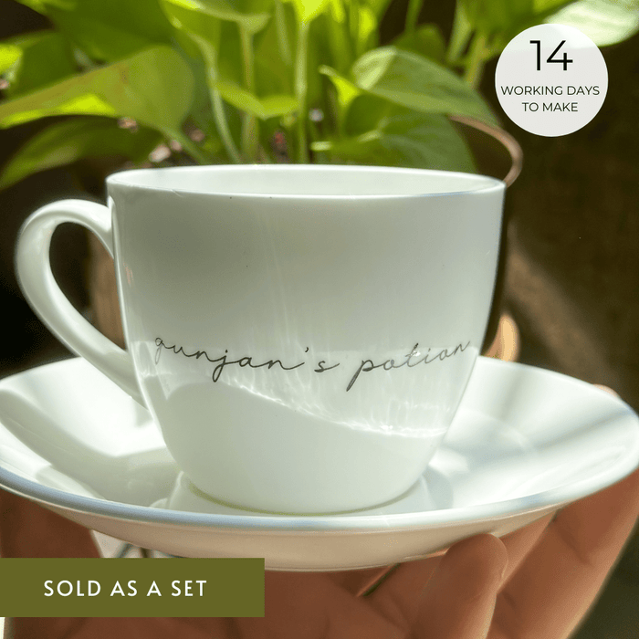 Personalized - Cup & Saucer Set - White - Cursive - LemonadeHome