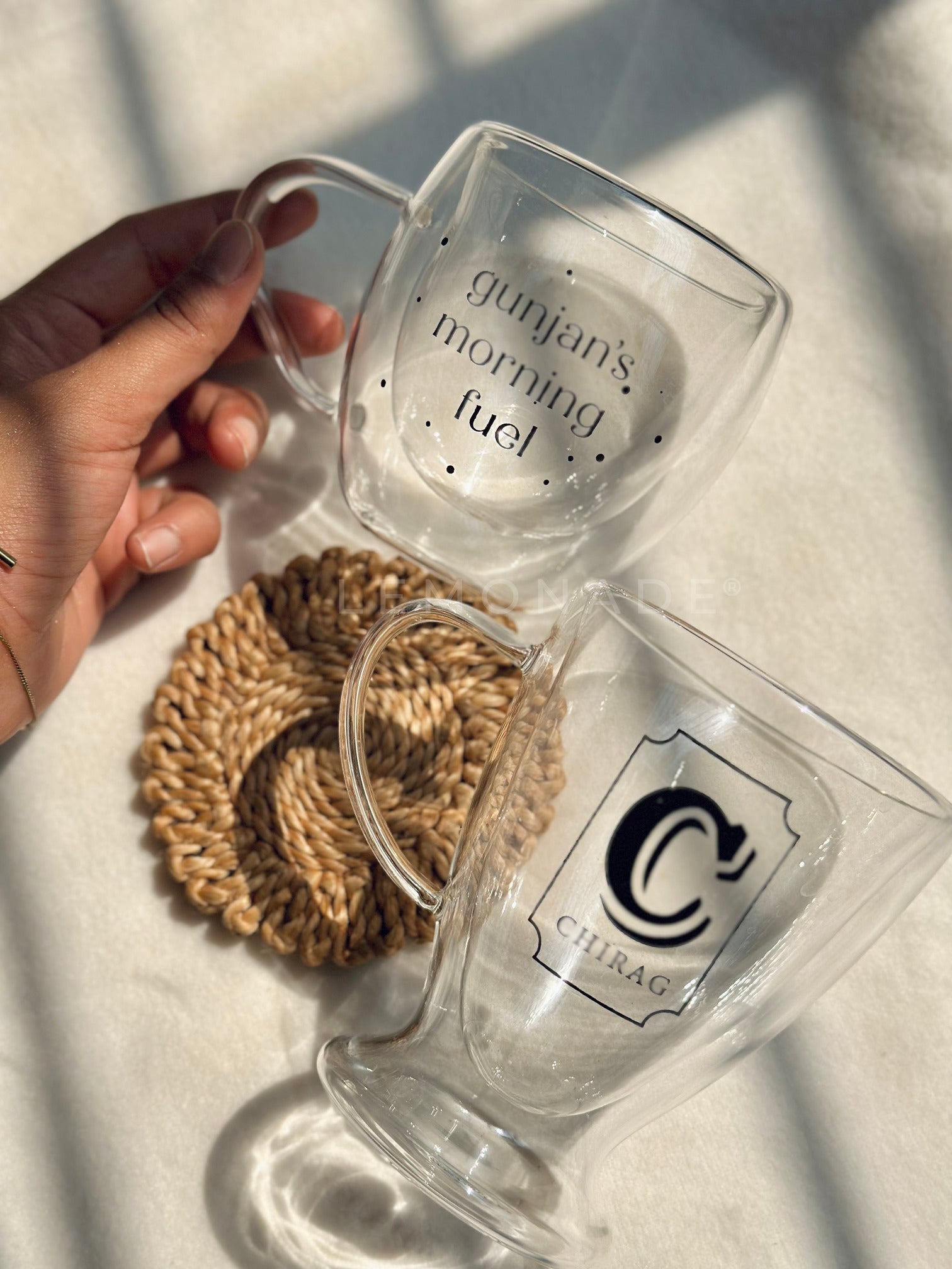 Personalized - Double Walled Clear Mug - Initial - LemonadeHome