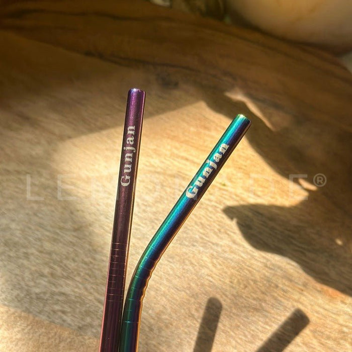 Personalized - Eco - friendly Stainless Steel Straws - Holographic - Set of 4 + Cleaner - LemonadeLuxe Gifting