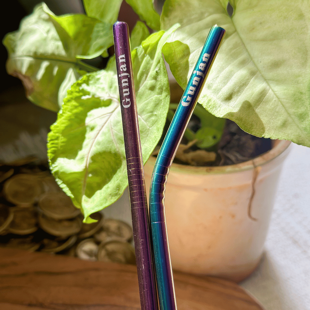 Personalized - Eco - friendly Stainless Steel Straws - Holographic - Set of 4 + Cleaner - LemonadeLuxe Gifting