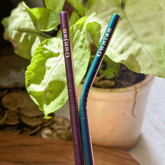 Personalized - Eco - friendly Stainless Steel Straws - Holographic - Set of 4 + Cleaner - LemonadeLuxe Gifting