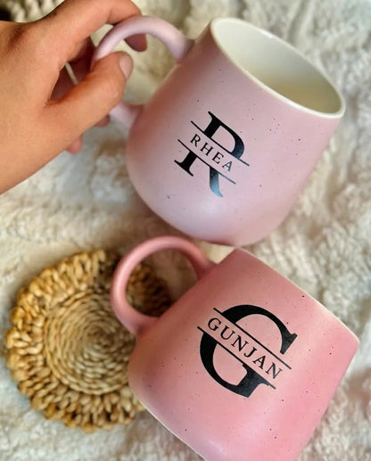 Handcrafted assorted initial coffee mug set with matte finish