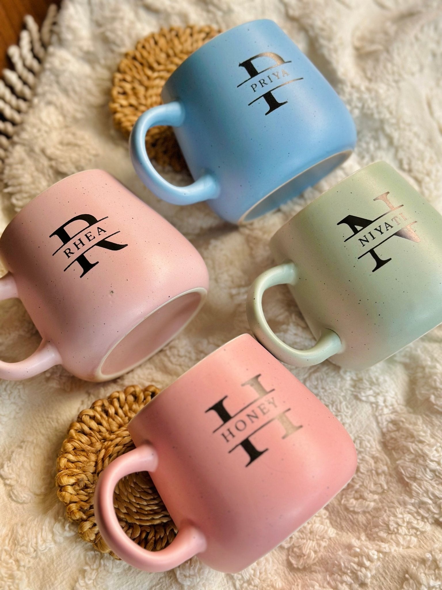 Personalized Gift Box – Pastel Neu Ceramic Coffee Mug Set - Initial - LemonadeHome
