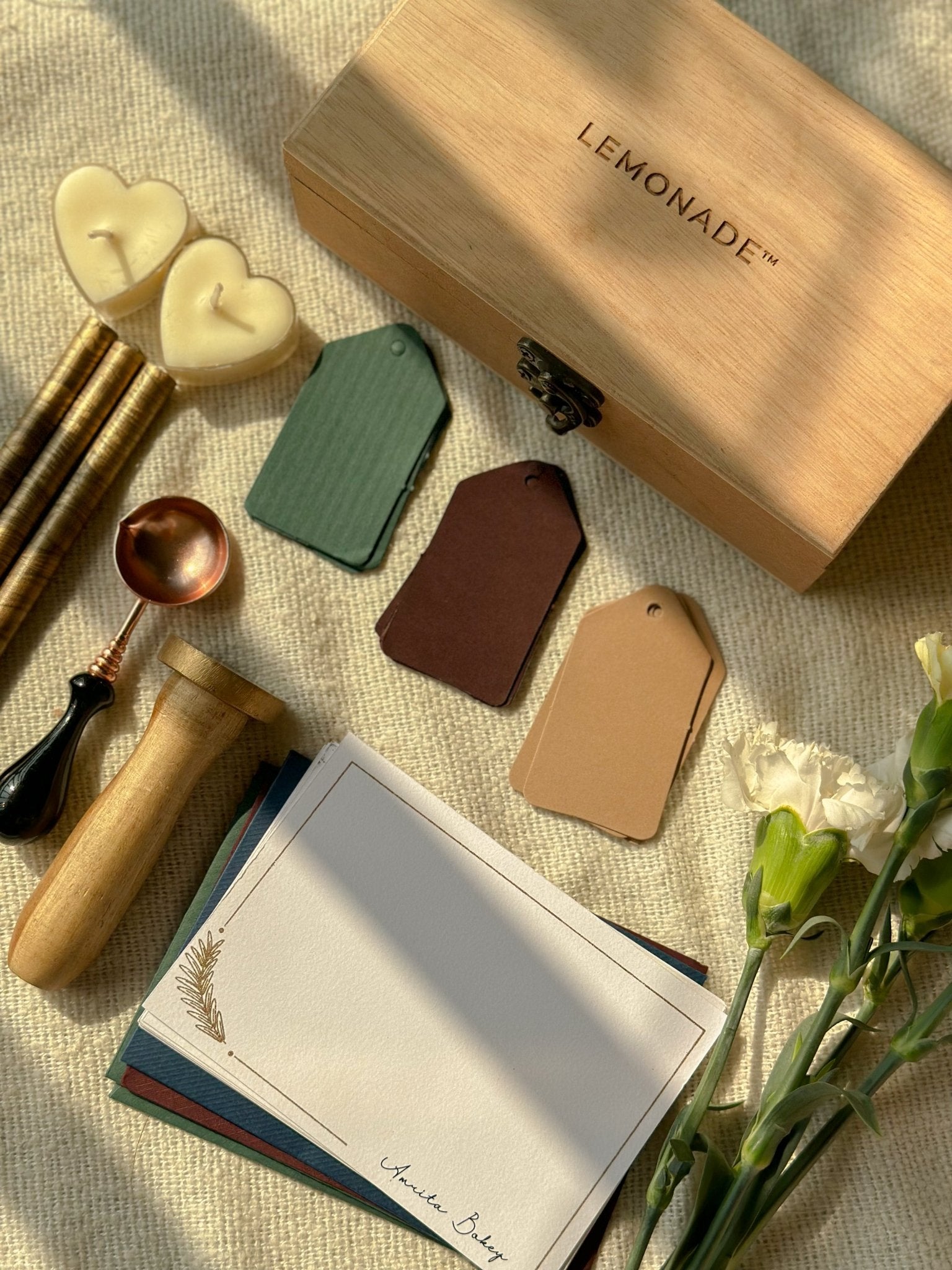 Personalized Gift Hamper Box - Complete Vintage Hamper with Wax Sticks - LemonadeCustom Stamps