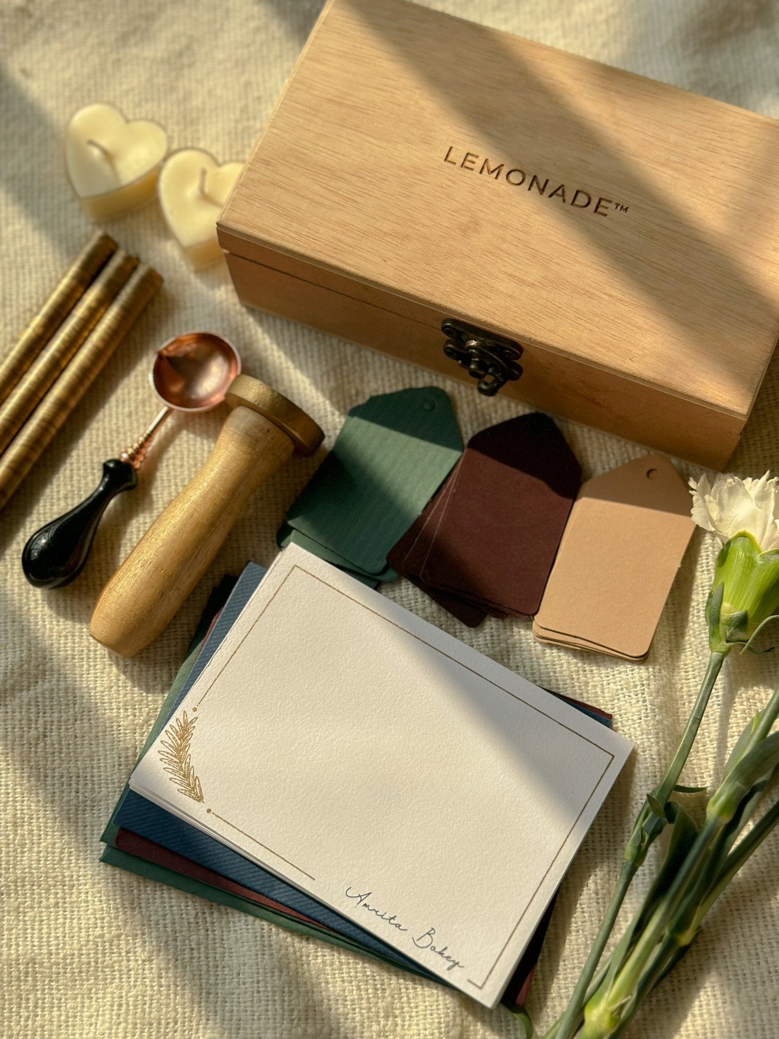 Personalized Gift Hamper Box - Complete Vintage Hamper with Wax Sticks - LemonadeCustom Stamps