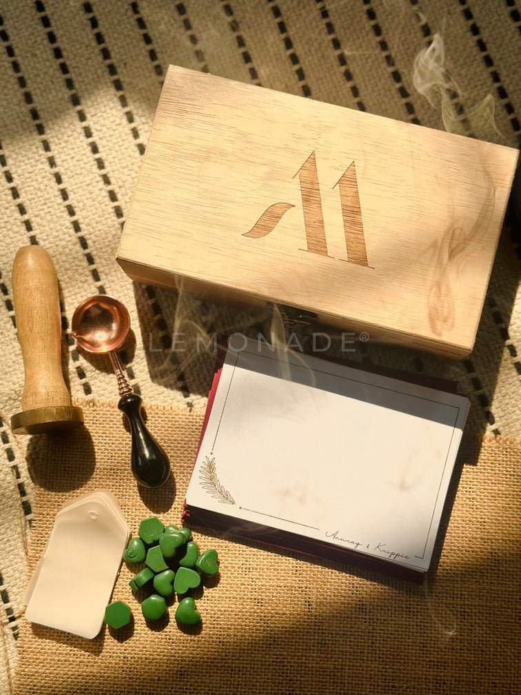 Personalized Gift Hamper Box - Complete Vintage Hamper with Wax Sticks - LemonadeCustom Stamps