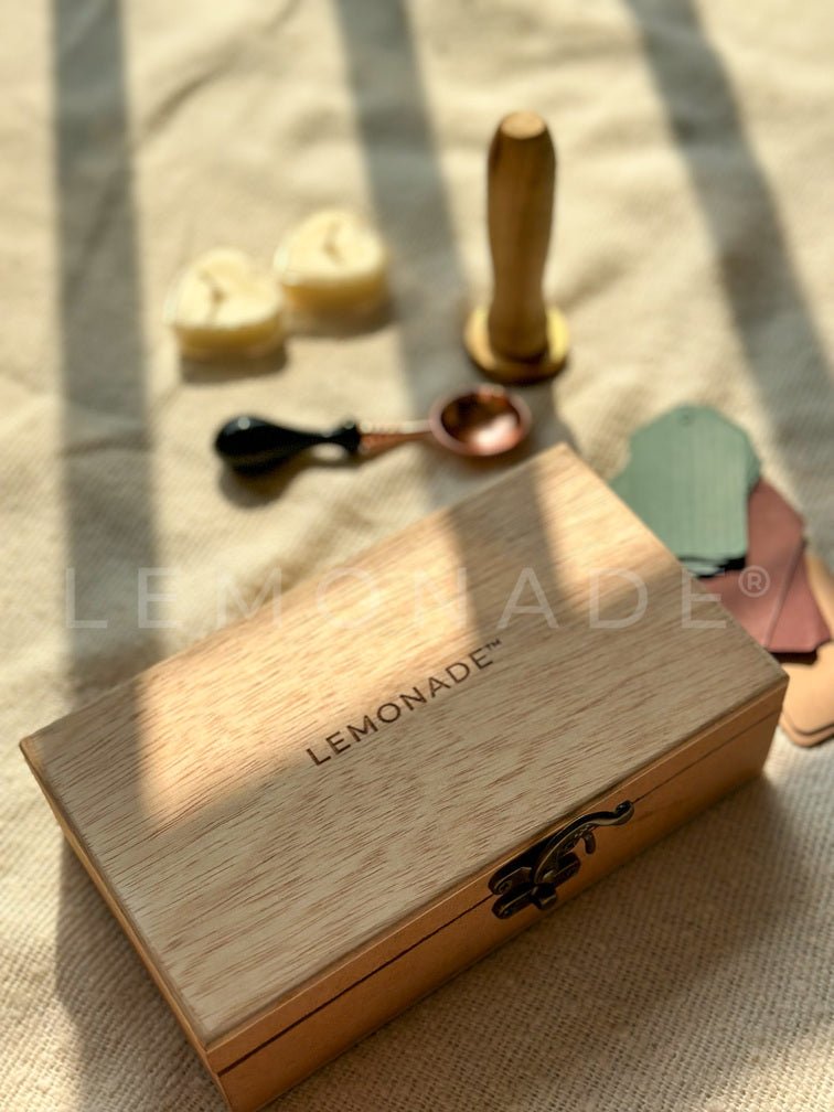 Personalized Gift Hamper Box - Complete Vintage Hamper with Wax Sticks - LemonadeCustom Stamps