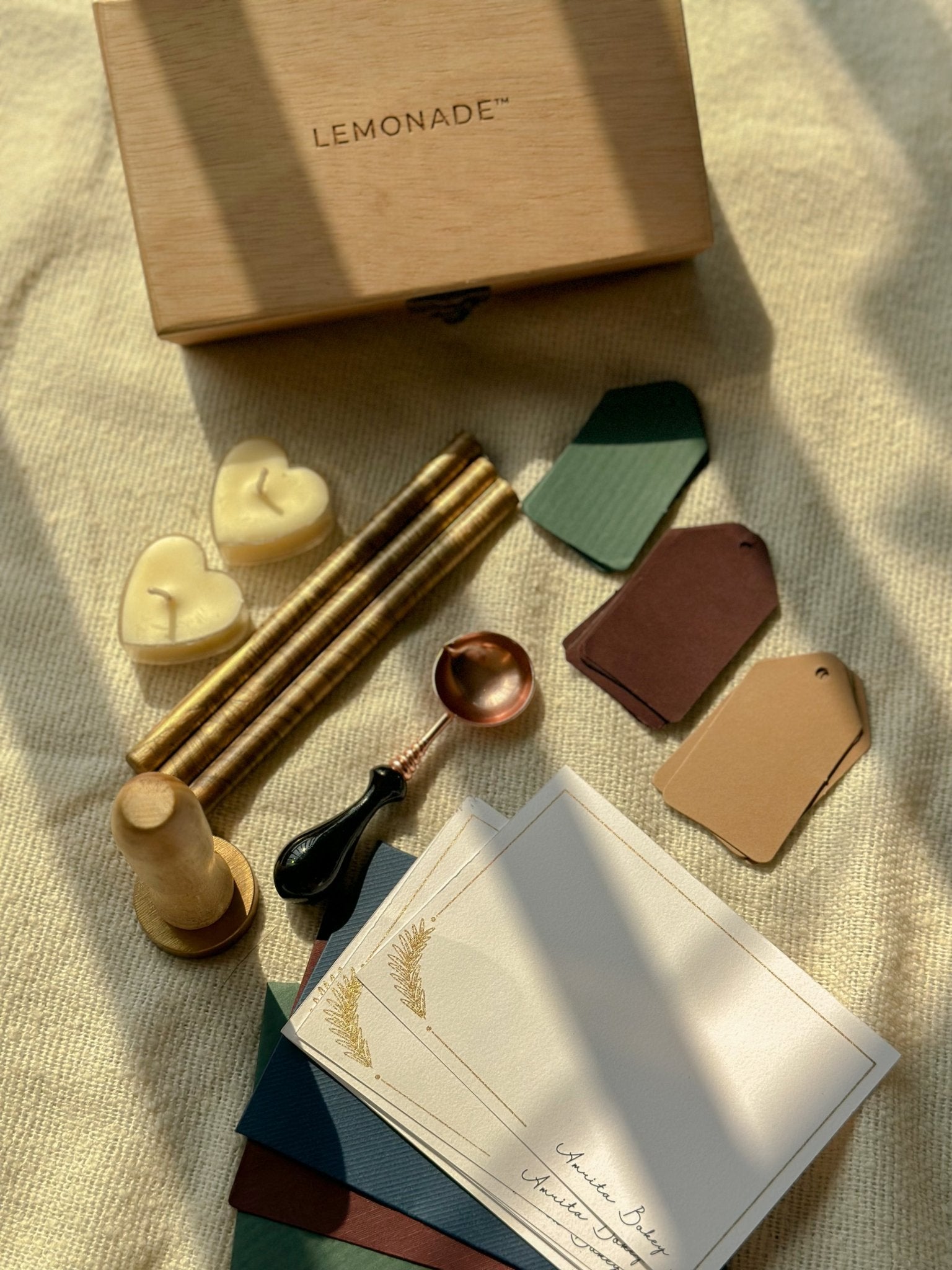 Personalized Gift Hamper Box - Complete Vintage Hamper with Wax Sticks - LemonadeCustom Stamps