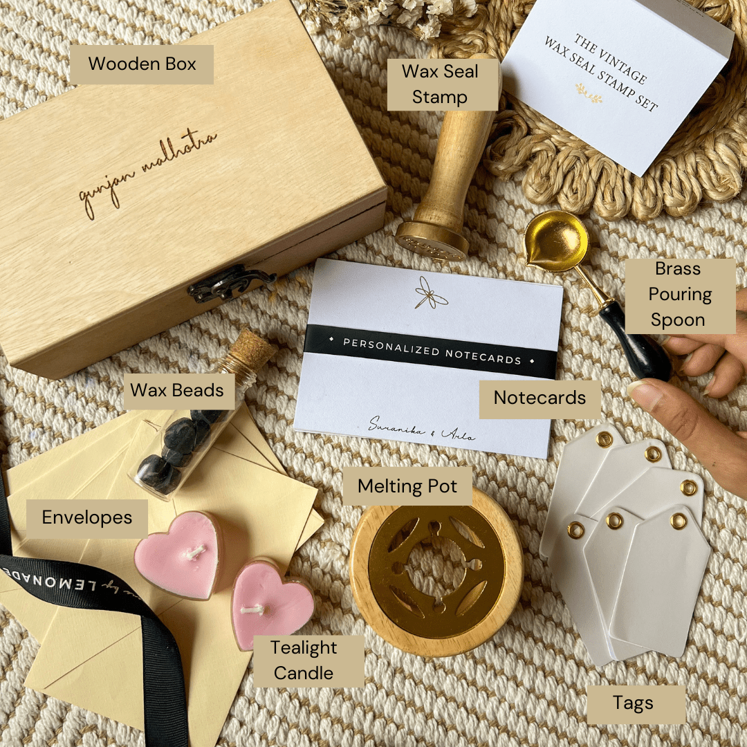 Personalized Gift Hamper - The Complete Vintage Wax Seal Stamp Set - LemonadeCustom Stamps