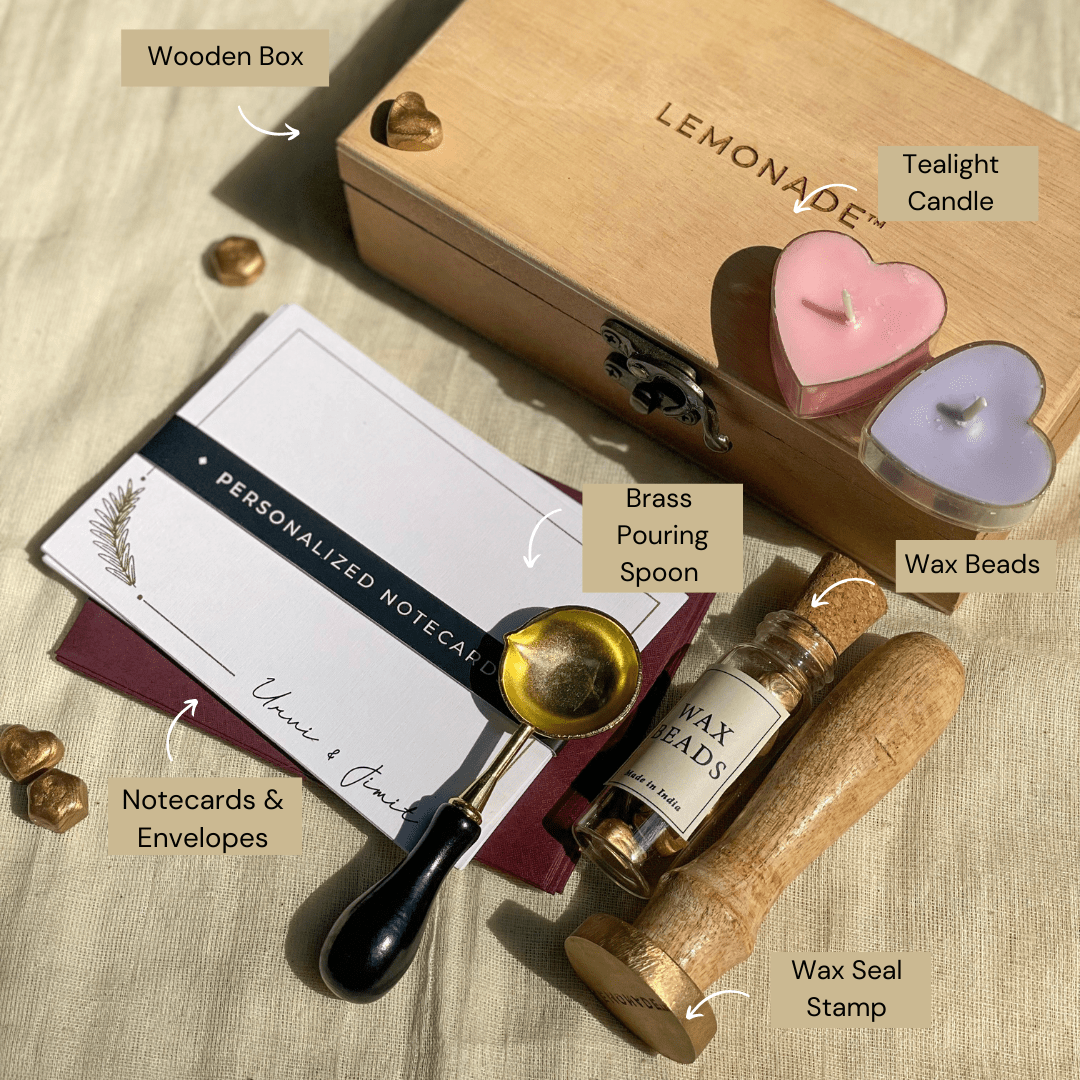 Personalized Gift Hamper - The Mini Vintage Wax Seal Stamp Set - LemonadeCustom Stamps
