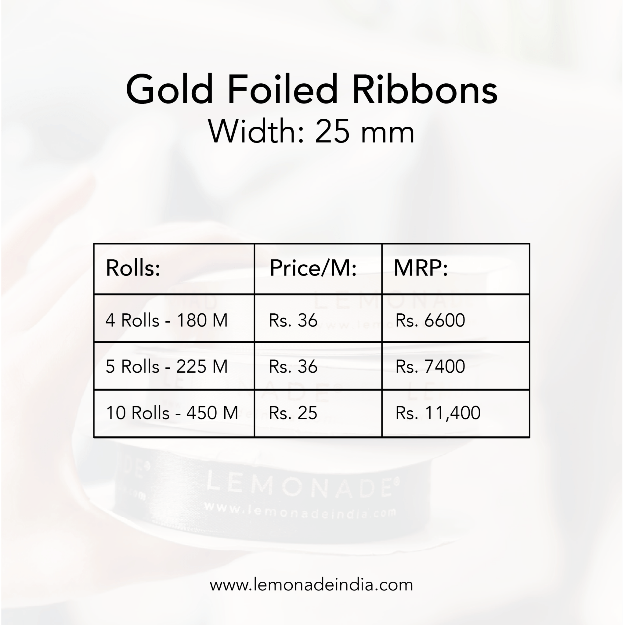 Personalized satin ribbon in vibrant colors for gifts, celebrations, and special events Gold Foiled Satin Ribbon - 25MM - LemonadeStationery