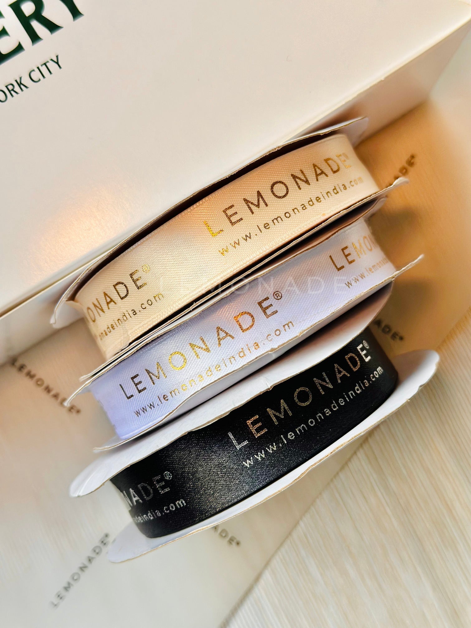 Personalized satin ribbon in vibrant colors for gifts, celebrations, and special events  Gold Foiled Satin Ribbon - 25MM - LemonadeStationery