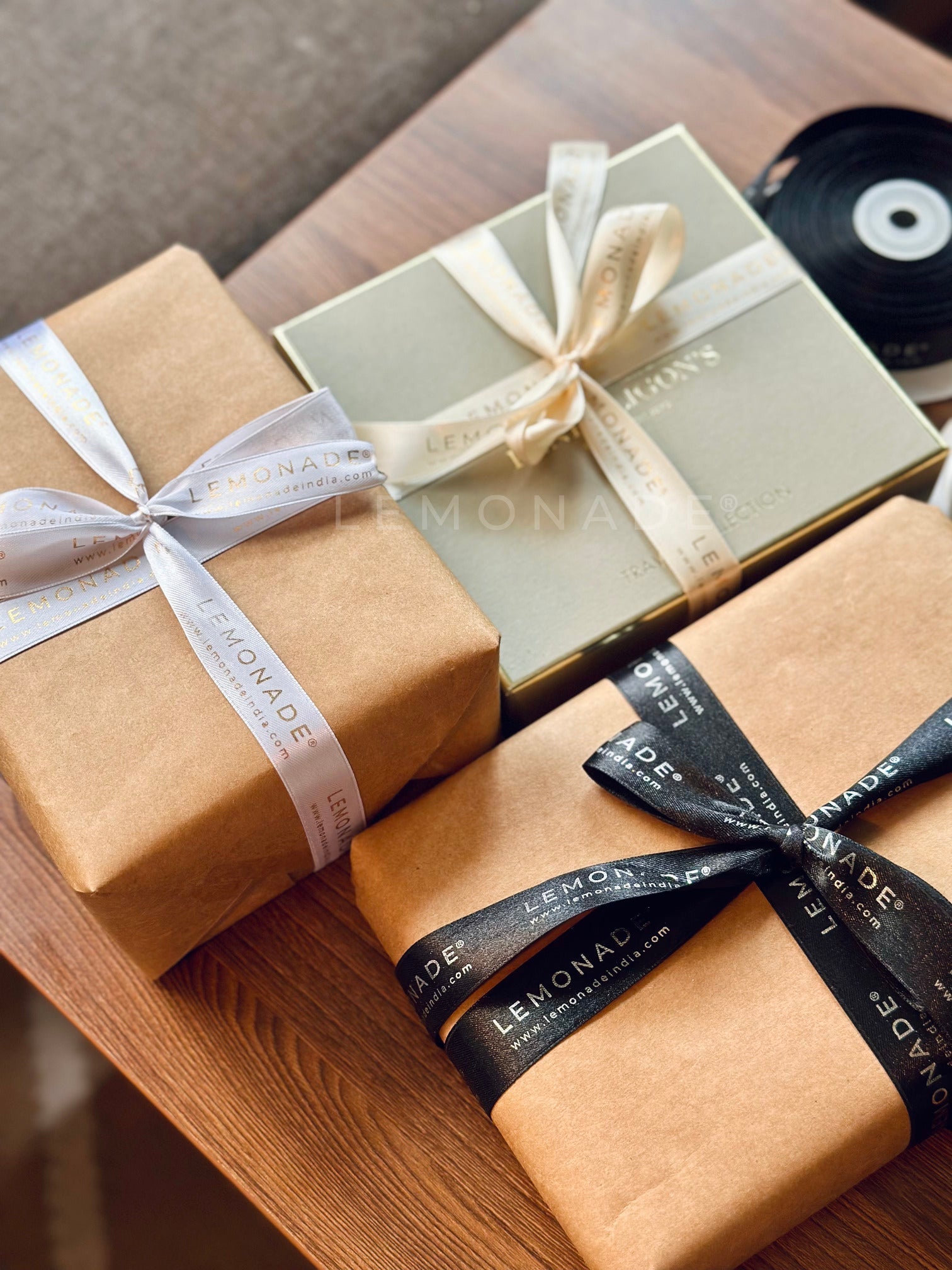 Personalized satin ribbon in vibrant colors for gifts, celebrations, and special events Gold Foiled Satin Ribbon - 25MM - LemonadeStationery