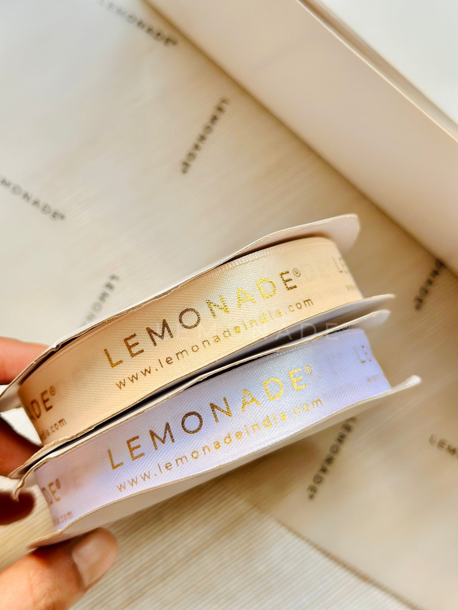 Personalized satin ribbon in vibrant colors for gifts, celebrations, and special events  Gold Foiled Satin Ribbon - 25MM - LemonadeStationery