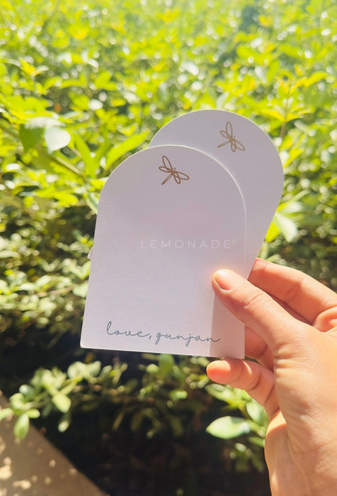 Personalized - Gold Printed Arc Notecards - Dragonfly - LemonadeStationery