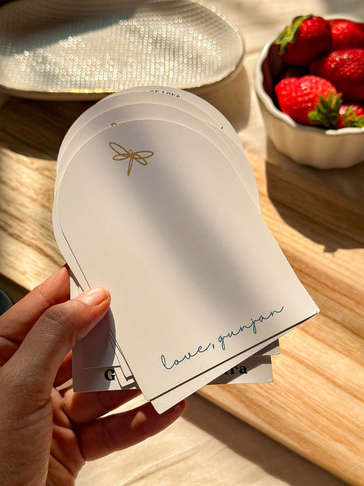 Personalized - Gold Printed Arc Notecards - Dragonfly - LemonadeStationery