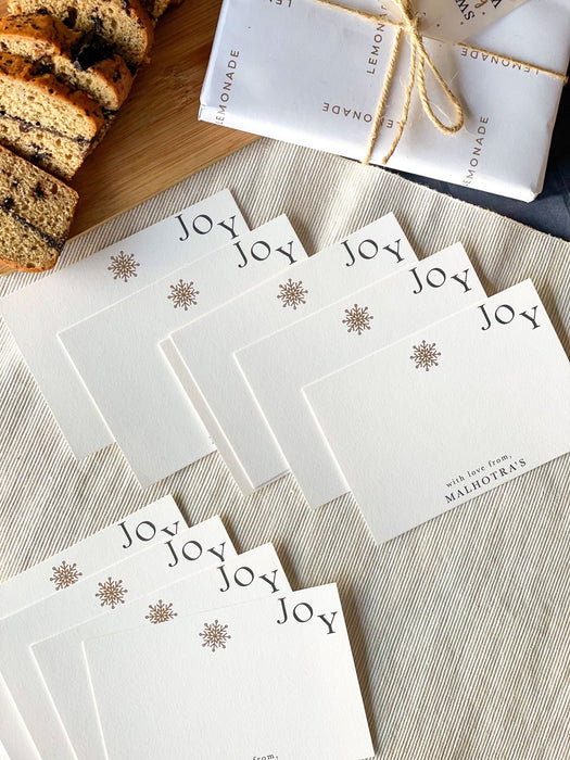 Personalized - Gold Printed Festive Notecards - Joy - LemonadeStationery