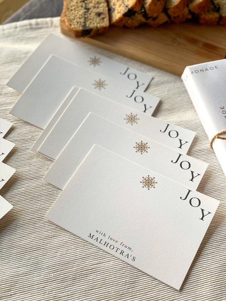 Personalized - Gold Printed Festive Notecards - Joy - LemonadeStationery