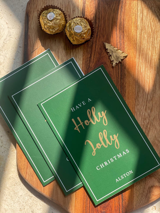 Personalized - Gold Printed Greeting Cards - Holly Jolly - LemonadeStationery